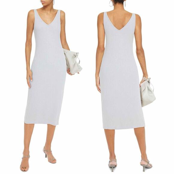 Enza Costa Dresses & Skirts - Enza Costa Ribbed Stretch Jersey Knit Midi Slip Dress White Large Quiet Luxary